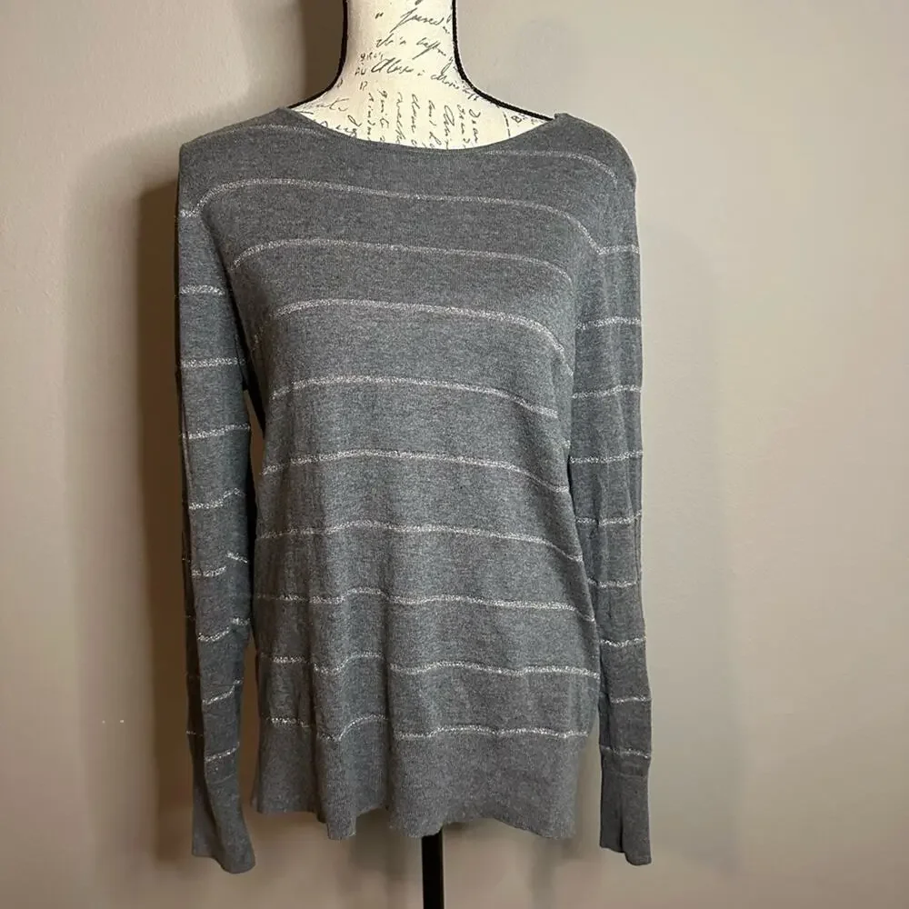 NWOT LOFT Sparkle Striped Gray Long Sleeves Knit Top Size XL women’s Shirt